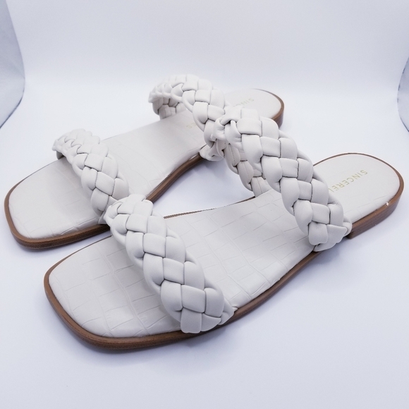 Sincerely Jules Ivory Vicki Double Braided Criss Cross Croco Band Sandals 9.5 - Picture 1 of 9